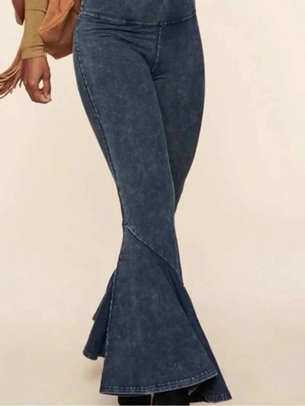 Earthbound Trading Co Boho High Waisted Ruffle Bell Bottom Flare Pants Size M